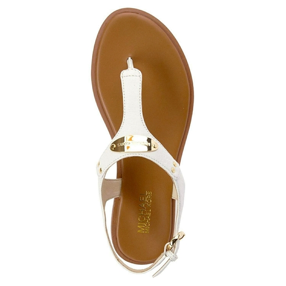 🆕 MICHAEL KORS Plate Thong Leather White Sandal - Picture 2 of 4